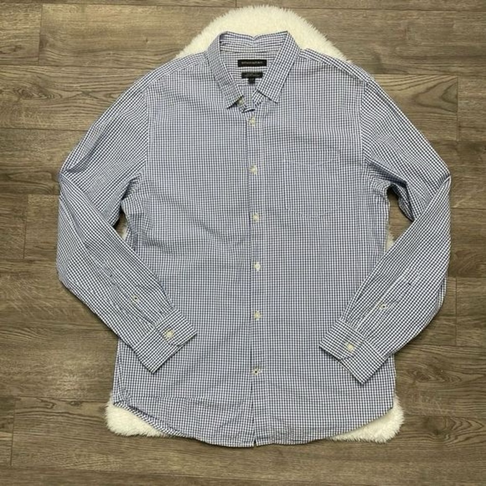 Banana Republic Shirt Mens Large Blue Plaid Button Down Grant Fit Cotton